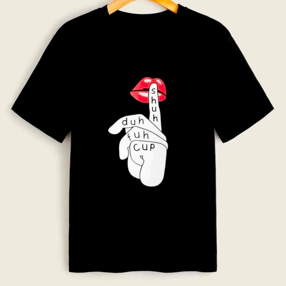 Black crew neck shirt “Shhh”